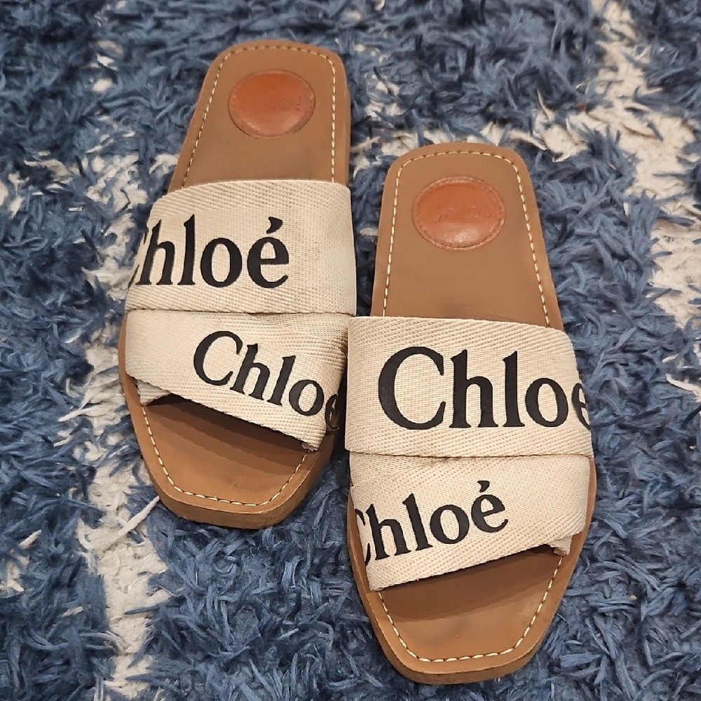 Chloé Beige and Brown Slide Sandals